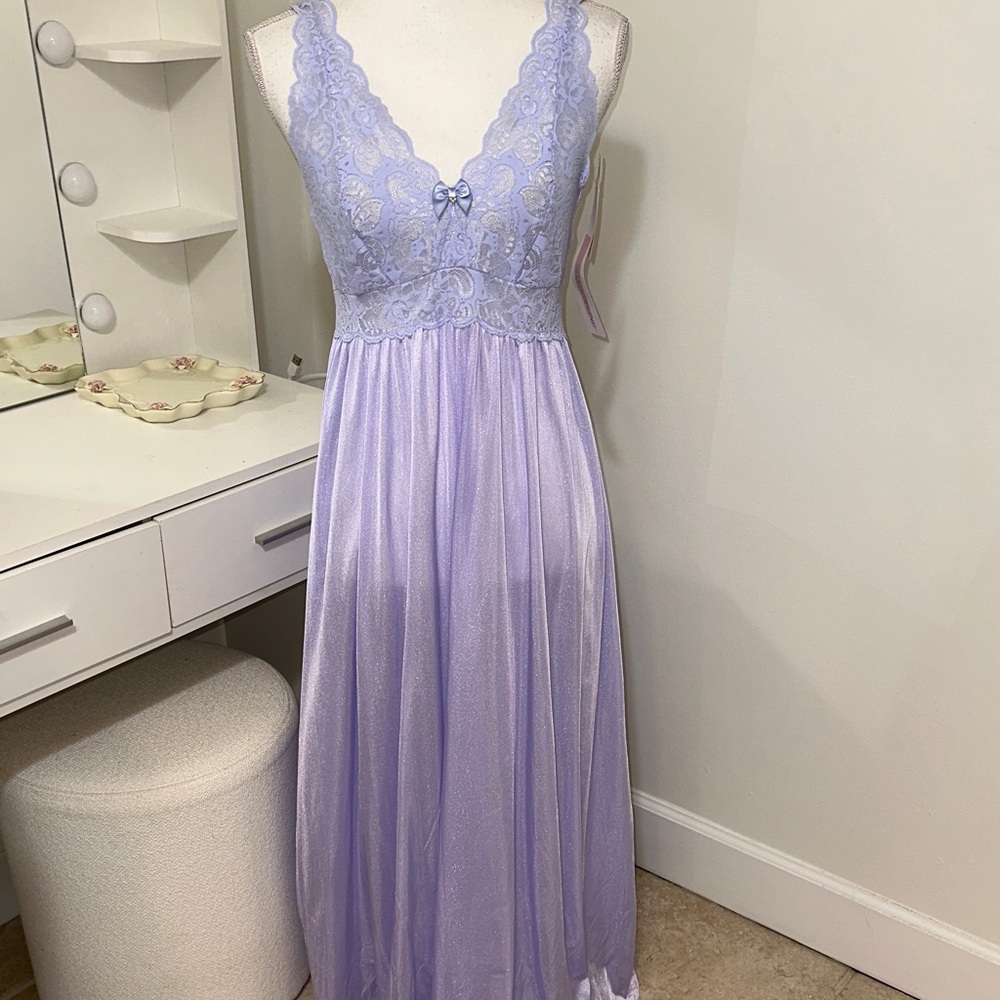 Shadowline Elegant Lavender Lace Nightgown